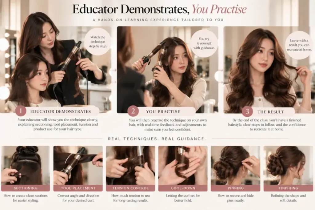 Hairstyling tools for private hair lesson
