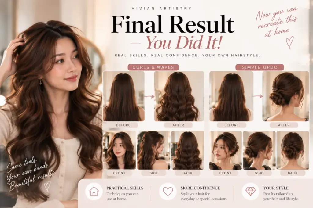 Student learning to curl her own hair Melbourne