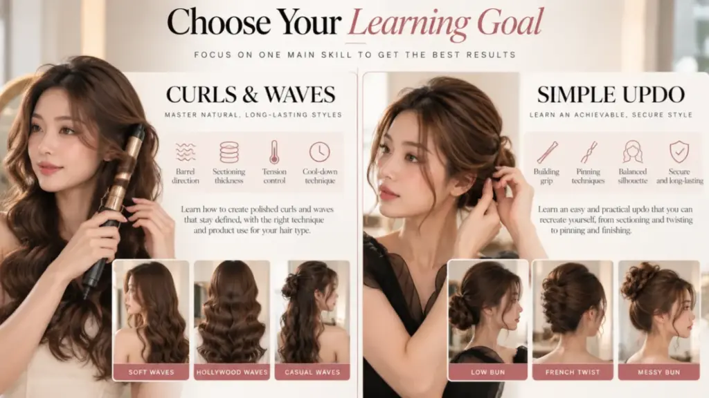 Student practising event hairstyling